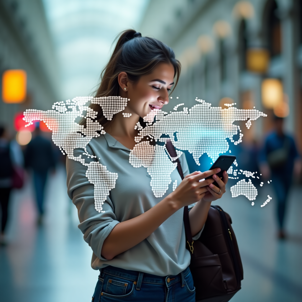 Persona usando su smartphone mientras viaja en el extranjero
